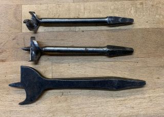 3 Vintage wood auger drill bits/ carpenters/ wood working/ ridgeway 2