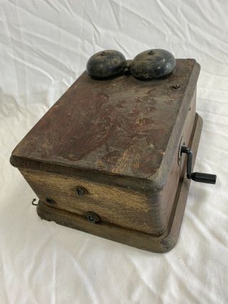Antique Vintage Wooden Telephone Magneto Crank Ringer Bell Box
