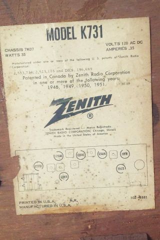 Vtg Zenith K731 am fm long range tube radio wood case table top mid century 3