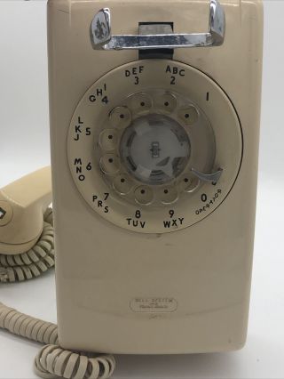 VINTAGE Beige Rotary Wall Phone Bell Systems 554 BMP Western Electric 2