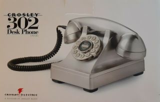 Crosley Phone Model 302 Vintage Rotary Look Style Classic Desk Phone Silver 2