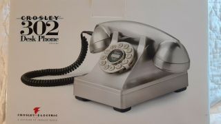 Crosley Phone Model 302 Vintage Rotary Look Style Classic Desk Phone Silver 3