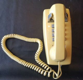 Western Electric Bell Systems Wall Mount Push Button Telephone Phone Yellow Vtg