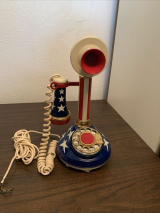 Vintage Stars Stripes American Red White Blue Candlestick Rotary Dial Phone 1973