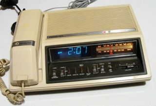 Vintage Soundesign Clock Radio Telephone,  Am/fm/alarm,  Blue Lcd,  Pulse - Dial 7560 - C