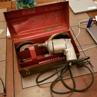 Vintage Craftsman 1/4 " Electric Drill With Case And Drill Kit 1/8 Horse Power