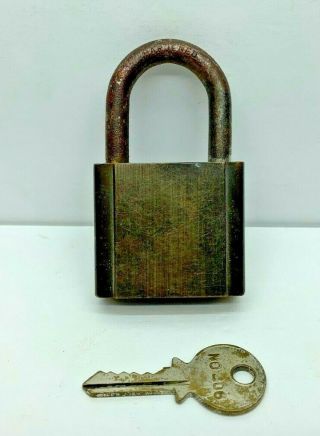 Antique Brass 3 1/4 " Padlock With Key - Unmarked