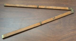 Vintage 24 " Fold - Up Wood Ruler W/brass Fittings & Brass Edges