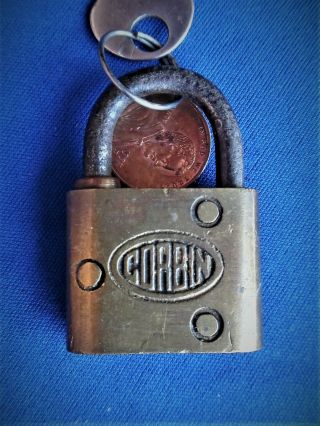 vintage antique MINIATURE CORBIN treasure jewerly chest dogs padlock lock w key 2