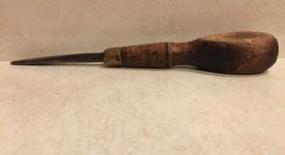 Vintage 6.  5” Flat Head Screwdriver With Flat Wood Handle Steel/brass
