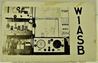 1941 Qsl Real Photo Showing Radio Set W1asb,  Boston,  Mass.