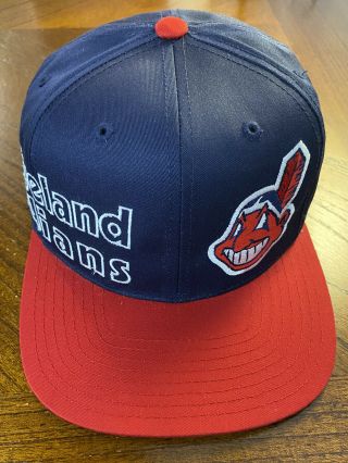 Vintage 1990s Cleveland Indians Chief Wahoo Logo 7 Snapback Hat Cap