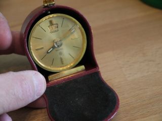 Fine Leather Cased Vintage Jaeger Recital 8 Day Desk / Alarm Clock For Repair