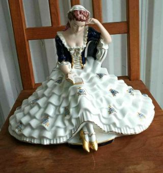 Antique Royal Dux Porcelain Figurine,  Reading Woman,  10.  5 " High X 13 " Wide.