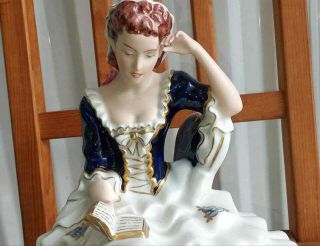 Antique Royal Dux Porcelain Figurine,  Reading Woman,  10.  5 