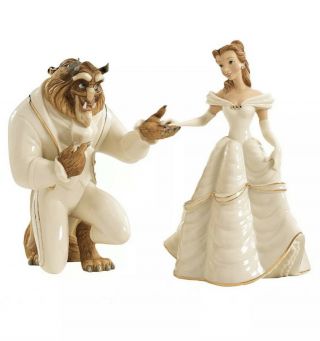 Lenox Disney Beauty & The Beast 2 Figurines My Hand My Heart Is Yours Belle