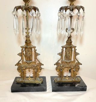 Antique Ornate Girandole Bronze Crystal Candelabra Candle Holder Lamps