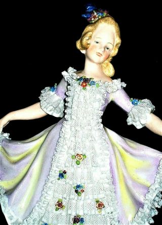 Antique German Dresden Lace Muller Lady Girl Dancer Doll Porcelain Figurine