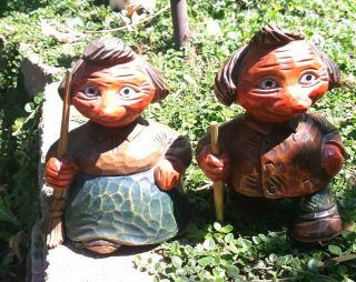 Small Vintage Otto Sveen Hand Carved Wood Trolls Norway