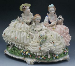 Lg Vintage Unterweissbach German Porcelain Lace 3 Women Figurine