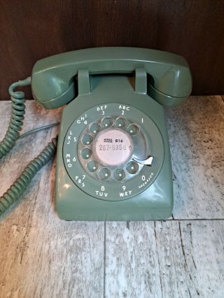 Vintage Rotary Dial Phone Telephone Avocado Green Mid Century
