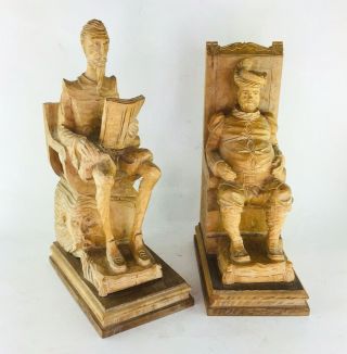 Bookends Don Quixote Sancho Panza Hand Carved Wood Vintage Book Ends Spanish