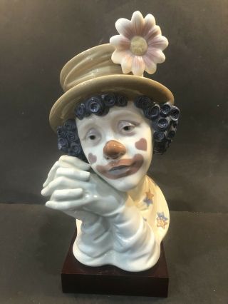 Large 11” Lladro 5542 “melancholy” Clown Head Bust Daisy Hat W/box