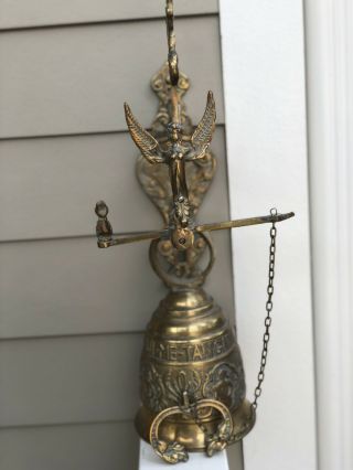 Antique Brass Monastery Bell W/ Wall Bracket | " Vocem Meam Audi Qui Me Tangit "