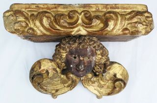 Antique Italian 18th C Renaissance Polychrome Carved Putti Angel Bracket Shelf