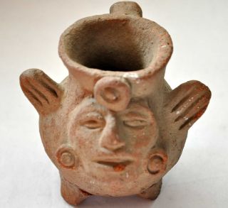 Ancient Authentic Mayan Pre - Columbian Clay Carved Jar