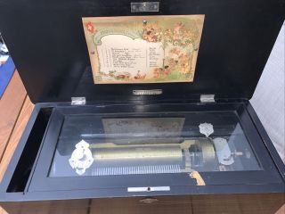 Jacot 19th Century Antique Swiss Cylinder Music Box Walnut Case Otto Sutro & Co.