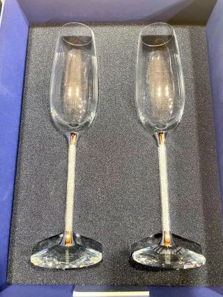 Swarovski Crystalline Champagne Toasting Flutes 255678 Set Of 2 Made In Austria