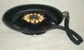Vintage Atc Genie Black Mcm Art Deco Phone Gold Dial Push Button Great