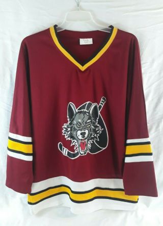 Chicago Wolves Mens Ahl Maroon White Yellow Screen Print Jersey Size Large