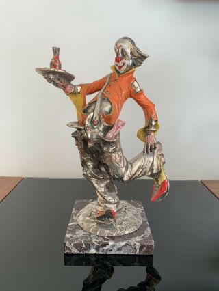 Argenti Sterling Silver Clown Figurine With Marble Base,  The Waiter