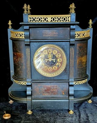 Ansonia " Chippendale " Mantle Chime Clock Running And Striking