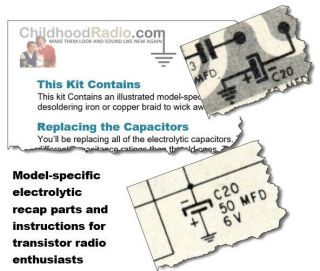 Toshiba 7tm - 312s Transistor Radio Electrolytic Recap Kit Parts & Documents