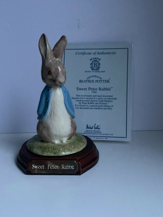 Beswick Beatrix Potter Sweet Peter Rabbit Figurine W Base Special Gold Ed.