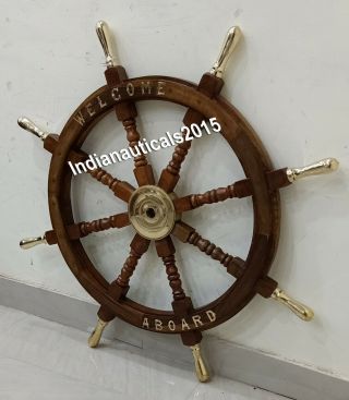 Antique Wooden Ship Wheel 36 " Large Steering Captain Wheel Nautical Wall Decor