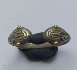 Stunning Ancient Roman Silver Snake Ring With Eyes Of Gold 200 - 300 Ad