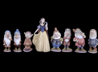 Lladro Collectors Figurines Snow White And The Seven Dwarfs Disney 6 Signed