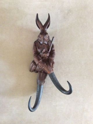 Antique Hand Carved Black Forest Anthropomorphic Rabbit Hat Or Coat Hanger