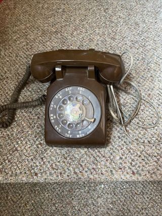 Vintage Brown Rotary Phone With Plug - In Wall Cord And 4 - Prong Plug In