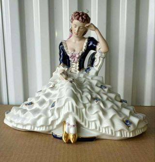Vintage Royal Dux Porcelain Figurine,  Reading A Book,  11 " H X 13 " W.