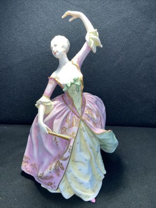 Ginori Capo - Di - Monte Dancing Lady Figure Pink & Yellow Gown—10 - 3/4” Tall 7” Wide