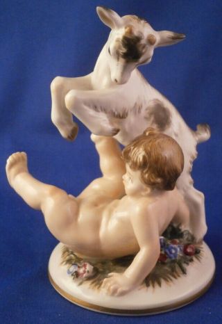 Vintage Augarten Porcelain Nude Boy & Goat Figurine Figure Porzellan Figur
