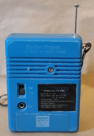 Vintage Pocket Radio,  Realistic Flavoradio,  AM/FM Model 12 - 721,  Blue RadioShack 2
