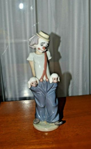 1985 Lladro 7600 " Little Pals " Clown With Puppies Mib Retired 1992