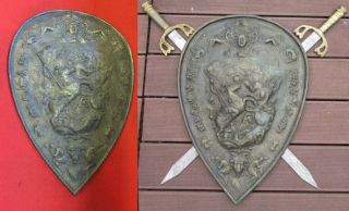 Antique Medieval Renaissance Parade Shield Swords Crest Coat Of Arms Cast Bronze