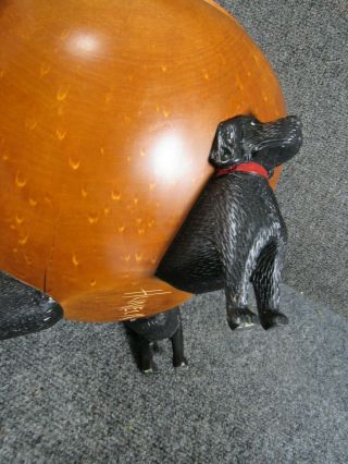 CONTEMPORARY signed HUNECK BIRDSEYE WOOD BOWL with CARVED DOG FEET 6